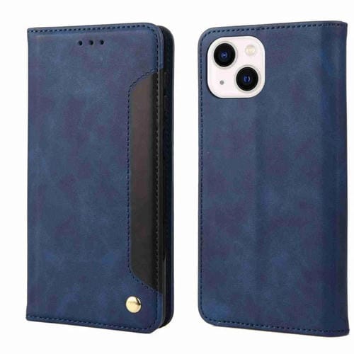 Para iPhone 15 Skin Feel Splicing Funda de Cuero para Teléfono (Azul) - MOVILSTORE
