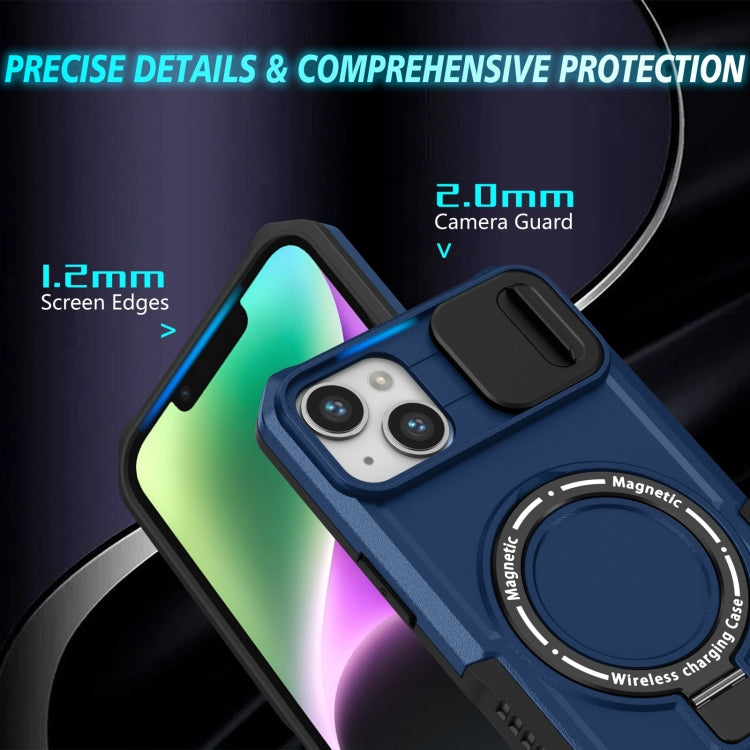 Para iPhone 15 Sliding Camshield Magsafe Holder TPU Hybrid PC Funda para Teléfono (Azul Real) - MOVILSTORE