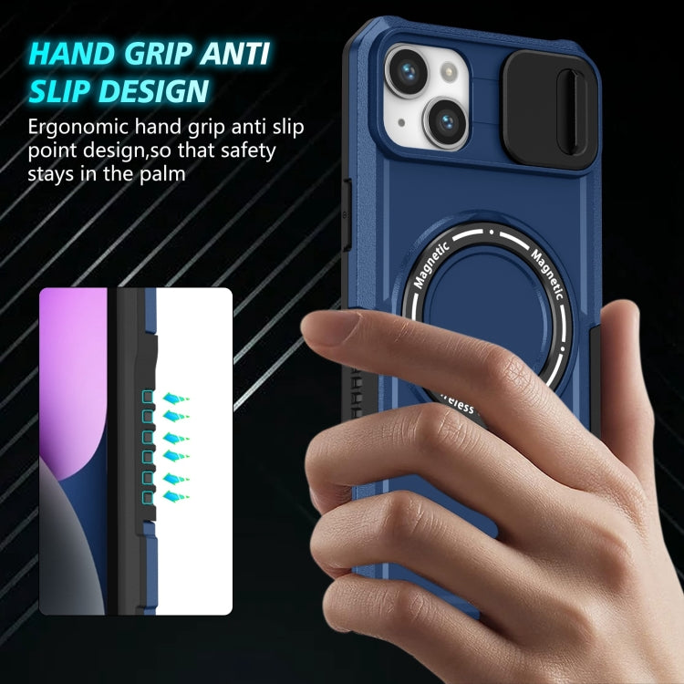 Para iPhone 15 Sliding Camshield Magsafe Holder TPU Hybrid PC Funda para Teléfono (Azul Real) - MOVILSTORE