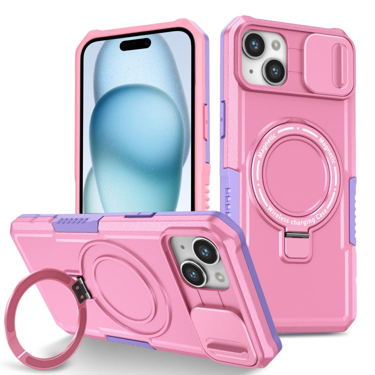 Para iPhone 15 Sliding Camshield Magsafe Holder TPU Hybrid PC Funda para Teléfono (Rosa Púrpura) - MOVILSTORE