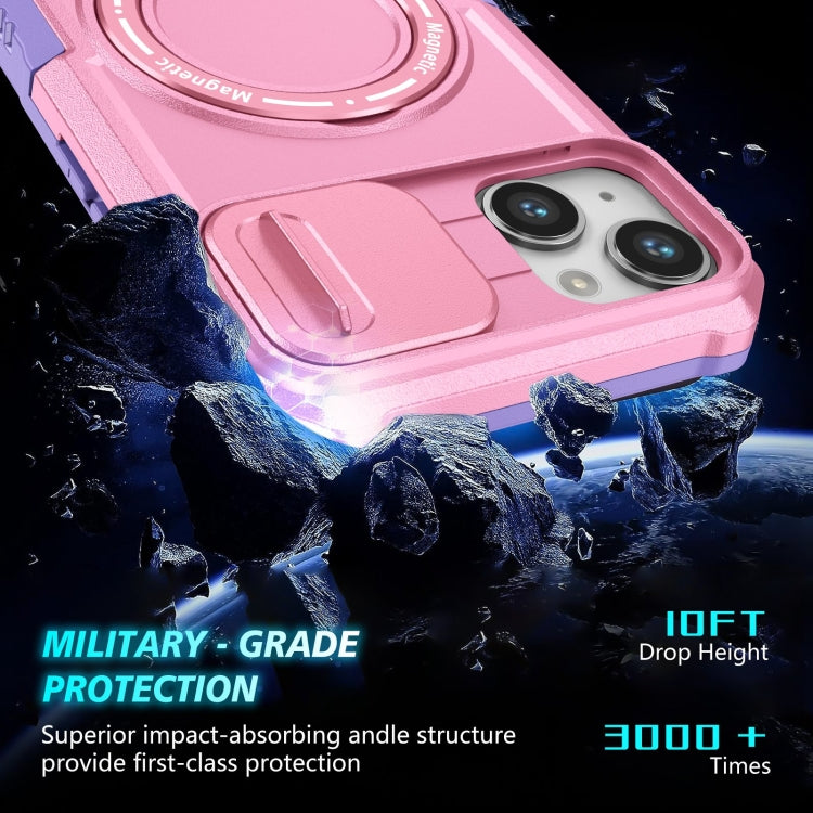 Para iPhone 15 Sliding Camshield Magsafe Holder TPU Hybrid PC Funda para Teléfono (Rosa Púrpura) - MOVILSTORE