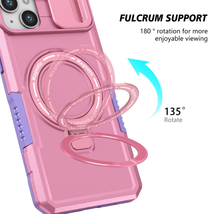 Para iPhone 15 Sliding Camshield Magsafe Holder TPU Hybrid PC Funda para Teléfono (Rosa Púrpura) - MOVILSTORE