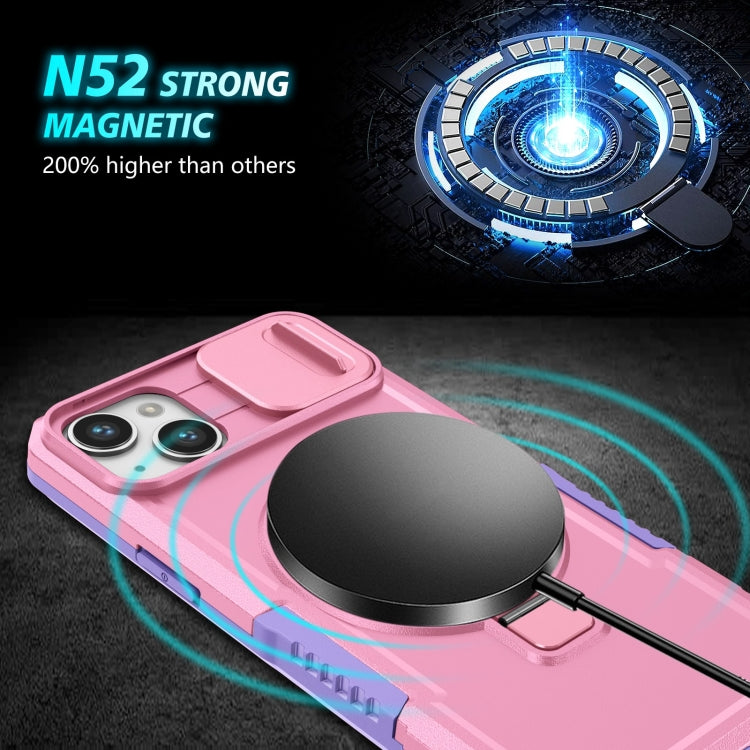 Para iPhone 15 Sliding Camshield Magsafe Holder TPU Hybrid PC Funda para Teléfono (Rosa Púrpura) - MOVILSTORE